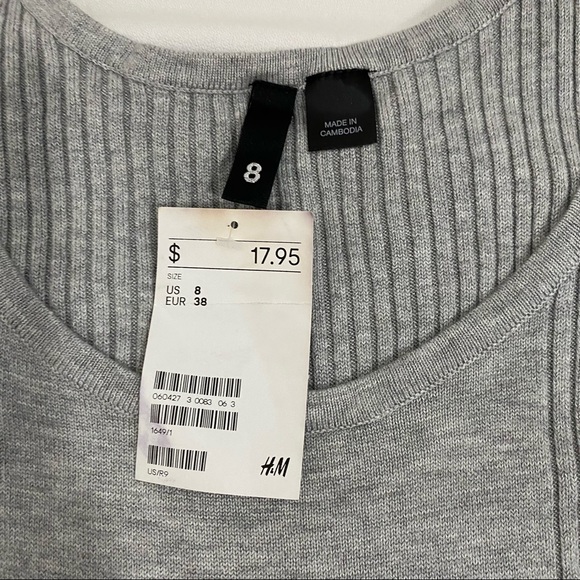 H&M Divided Gray Knit Ribbed Bodycon Tank Dress, Size 8 - Picture 9 of 9